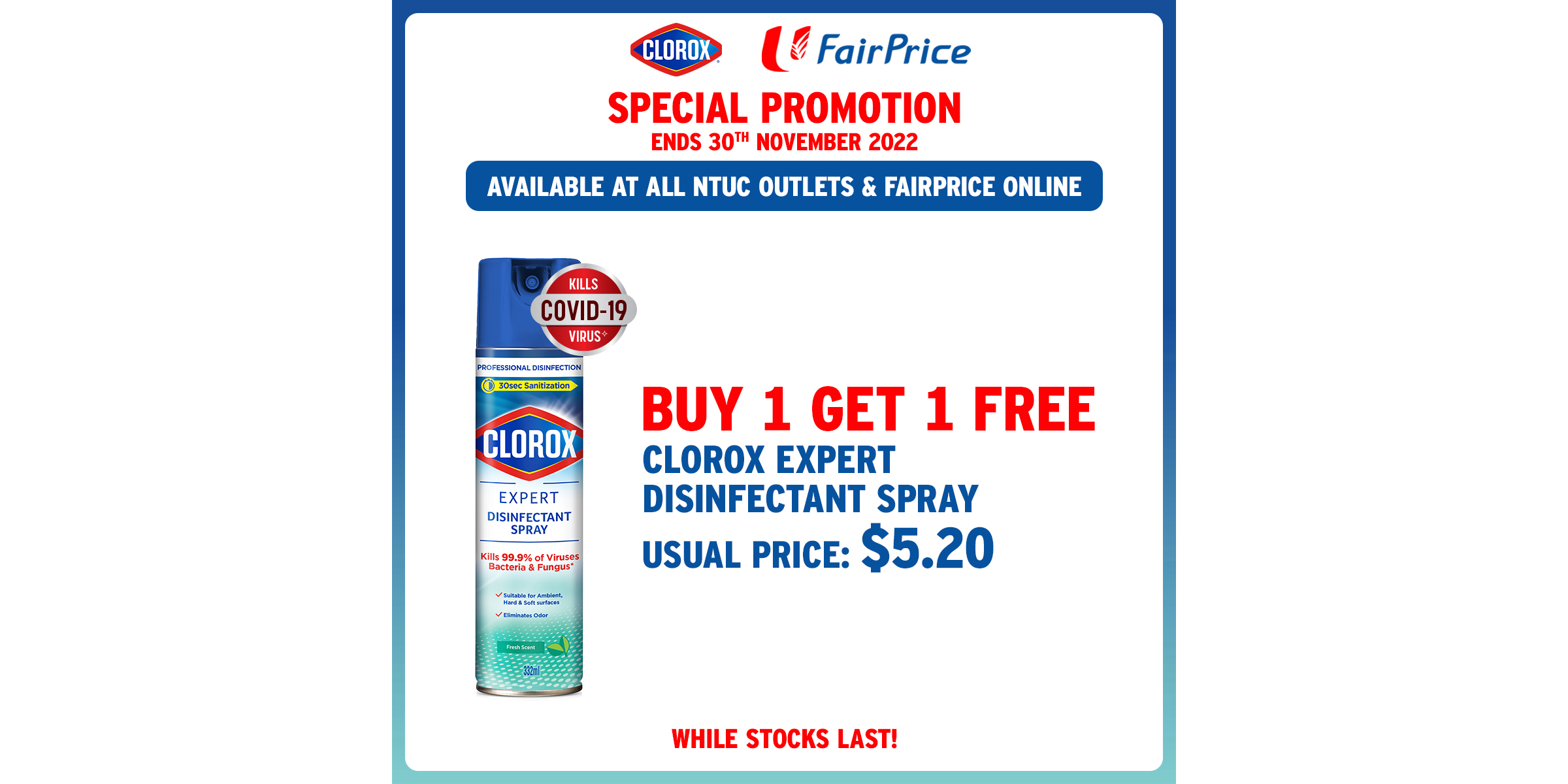 Clorox Expert Disinfectant Spray Buy 1 Get 1 Free