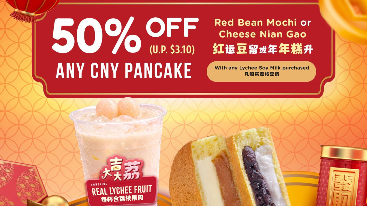 50% Off CNY Pancakes with Lychee Soy Milk